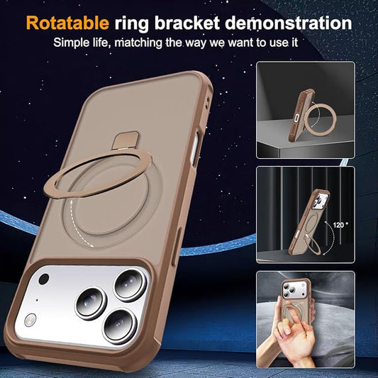 Compatible with iPhone 17 Pro Max Case with Invisible Magnetic O-Ring Stand Military-Grade Translucent Case for iPhone 17 ProMax 6.9" [Compatible with Mag-Safe][Great Grip Feeling],Desert Brown