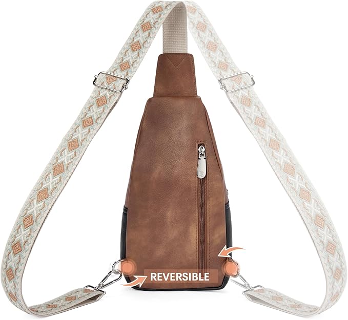 BOSTANTEN Sling Bag for Women Leather Crossbody Bag Vintage Cross Body Purse for Travel with Guitar Strap, Bohemian Style