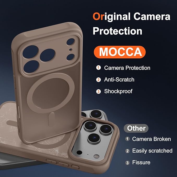 MOCCA Strong Magnetic Compatible with iPhone 17 Pro Case [Compatible with Magsafe] [Full Camera Protection] Slim Translucent Matte Shockproof Phone Case Cover 6.3",Brown
