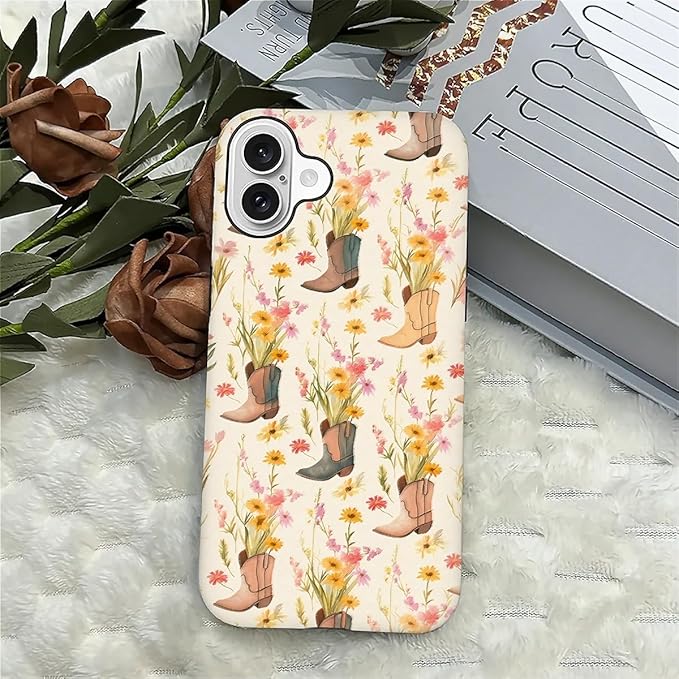 Case for iPhone 16,Western Cowgirl for Woman Men Full Body Protective Cover Shockproof 2 in 1 Silicone + Hard PC Case for iPhone 16