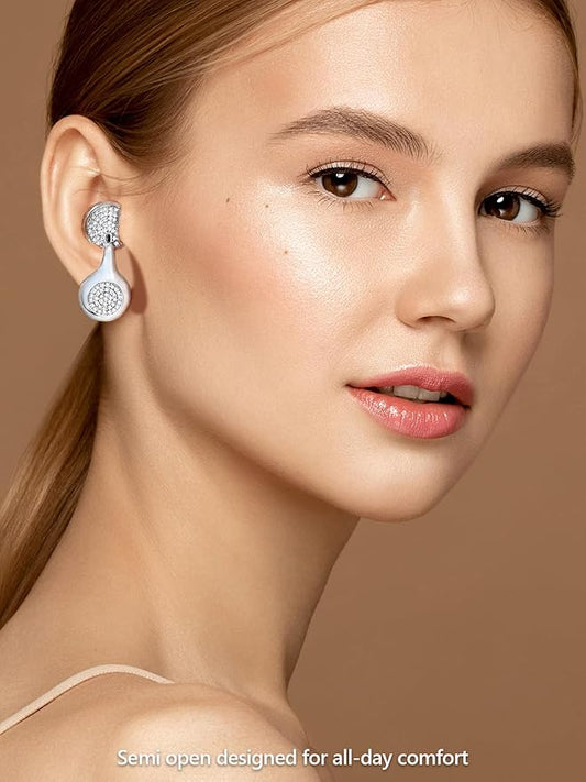 JewelPods H01 Wireless Earbuds, Pretty Bluetooth Headphones for Small Ears, Teardrop Design Metal Earbuds with Premium Sound, AI Clear Call & 72H Play, Unique Gift for Her, White Gold