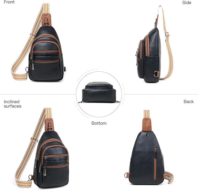 Sling Bag for Women Crossbody Fanny Pack Belt Bag Sling Purse Vegan Leather Trendy Travel Anti Theft Brown/Black