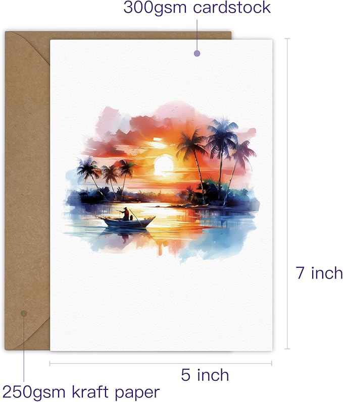 5 Watercolor Landscape Greeting Cards All Occasion Blank Note Cards with Envelopes (Landscape 5x1)
