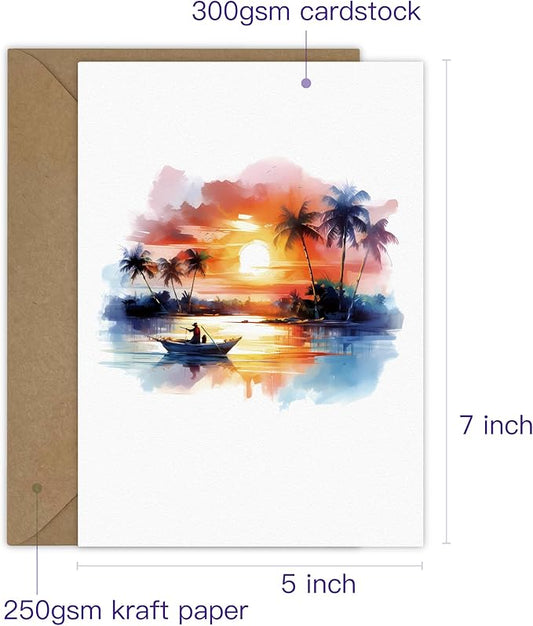 5 Watercolor Landscape Greeting Cards All Occasion Blank Note Cards with Envelopes (Landscape 5x1)