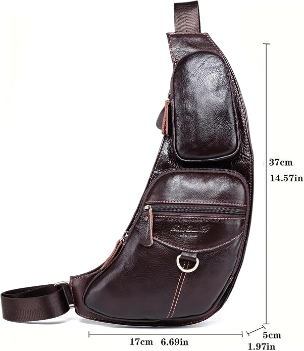 KPYWZER Vintage Leather Sling Bag Backpack for Men Crossbody Shoulder Chest DayPack Backpacks