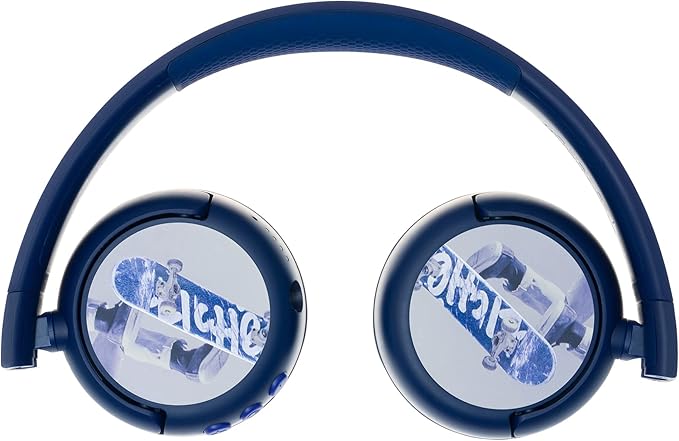 BuddyPhones POP Fun | Foldable Bluetooth Kids Headphones + Microphone, Works Wired or Wireless - SafeAudio Volume Limiting for iPhone/iPad/Tablet/PC and More (Blue)