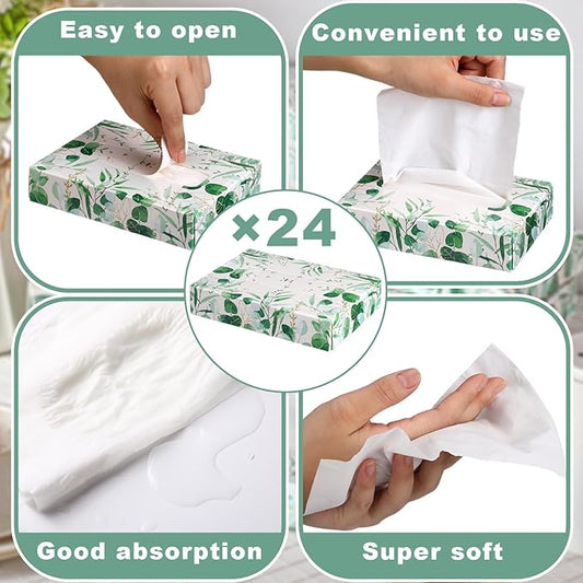 Yinder 24 Packs 960 Sheets Tissue Cube Car Facial Boxes Disposable Facial Travel Tissues Holder Soft Watercolor Boxes 2 Ply 40 Sheets for Wedding Household Car Kitchen Bathroom(Leaf)