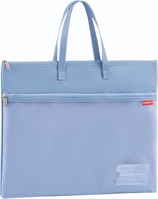 Pendancy Mesh Zipper Pouch A4 Size, Large Double Pocket Waterproof File Bag with Handle, 11x13.8 in Foldable Document Storage for Puzzle Project/Cross Stitch/Travel/Office（Advanced Blue）