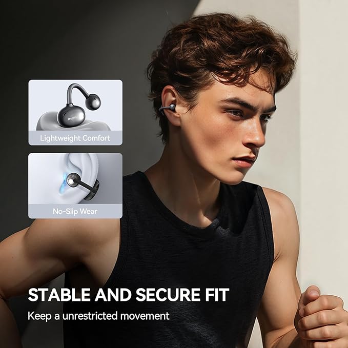 1MORE S20 Open Ear Headphones, Lightweight Comfort Clip-On Wireless Earbuds, 30H Playtime Bluetooth 5.4 Headphones with 4 ENC Microphones, IPX5 Water Resistance, Secure Fit for Sports Workout, Black