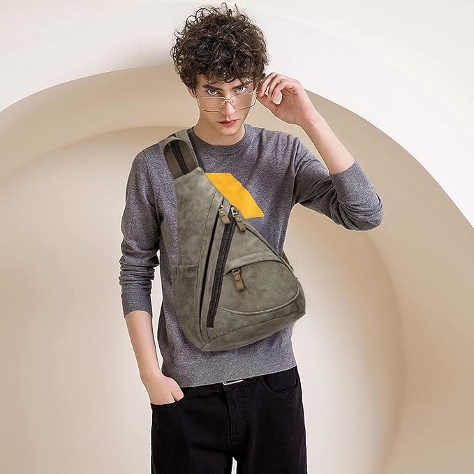 KL928 PU Leather Sling Bag - Small Crossbody Backpack Shoulder Casual Daypack Rucksack for Men Women Outdoor Cycling Hiking Travel (6881-PU-D.Coffee)