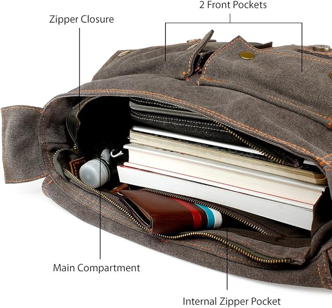 Messenger Bag for Laptop Vintage Canvas Leather Crossbody Satchel Shoulder Computer Bag Travel Office Messenger Bag
