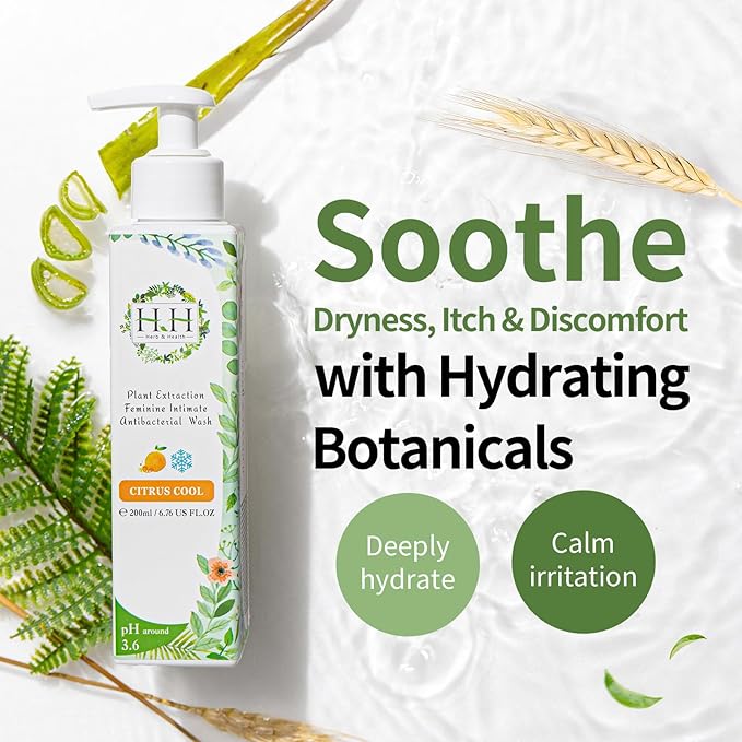 HH Herb & Health Feminine Wash for Women, pH3.6 Lactobacillus Cleanser with Botanical Extracts, Hydrating Intimate Care for Odor Dryness and Itch, Sensitive Skin Safe, Woodland Breeze Scent Cool