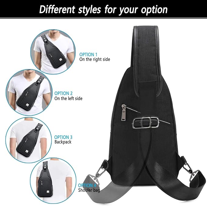 Small Sling Bag Crossbody Backpack Over the Shoulder Bag for Men Women Travel Outdoors, Lightweight Chest Pack (Large,Black)