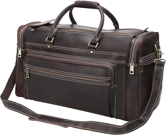 Polare 24" Retro Full Grain Leather Travel Overnight Luggage Weekender Duffel Bag with YKK Zippers