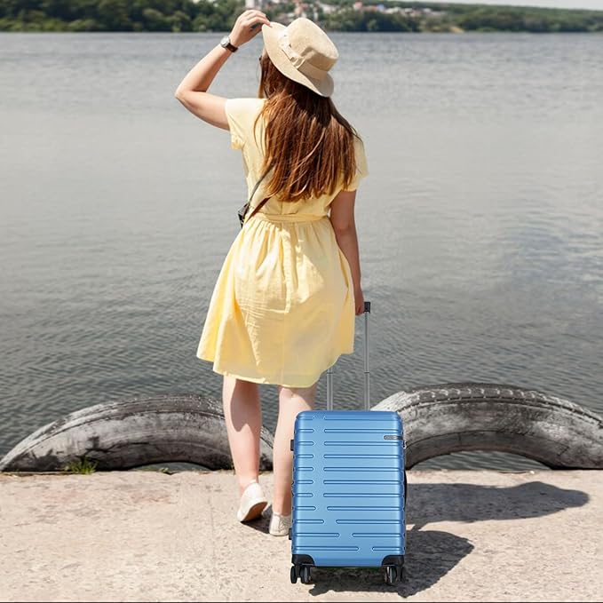 EMPSIGN Carry On Luggage with Spinner Wheels, Hard Shell Carry-On Expandable Suitcase 21x14x9 Airline Approved & Built-in TSA Lock, Durable Travel Rolling Suitcase, Carry-On 20-Inch, Light Blue