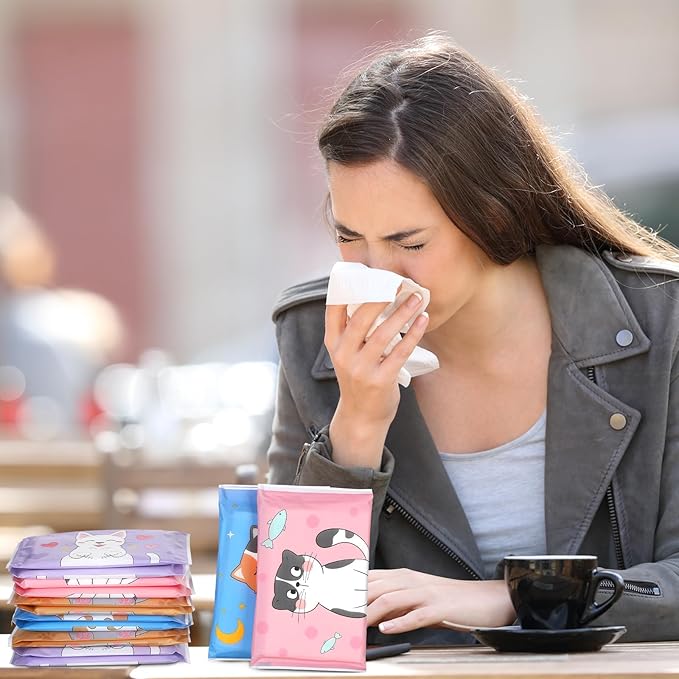 PerKoop 100 Pack Pocket Tissues Travel Slim Packs Small Facial Tissues Wallet Size Toilet Paper for Travel Guest Wedding Supplies, 4 Styles(Dog)