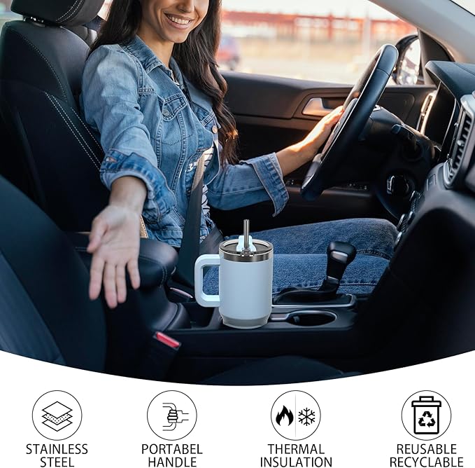 20 oz Tumbler with Handle,Tumbler with Lid and Straw,Double Wall Insulated Cup Stainless Steel Travel Mug(Cold for 34 Hours),Water Bottle for Iced Tea,Coffee,Cold Beverages(Blue)