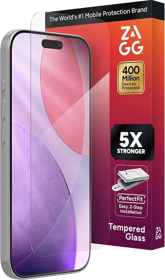 ZAGG Glass Elite Screen Protector for iPhone 17 Pro - 5X Stronger Tempered Glass, ClearPrint Technology for Smudge Free Clarity, Smooth Feel, Full Coverage, InvisibleShield, Easy Two-Step Installation