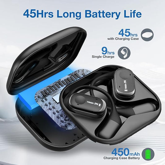 True Open Ear Earbuds Wireless Bluetooth 5.3 Headphones with Microphone, Earbuds with Earhooks, ENC Noise-Cancellation, 45H Playtime, Long-Lasting Comfort, Crystal-Clear Calls for Driving/Gym