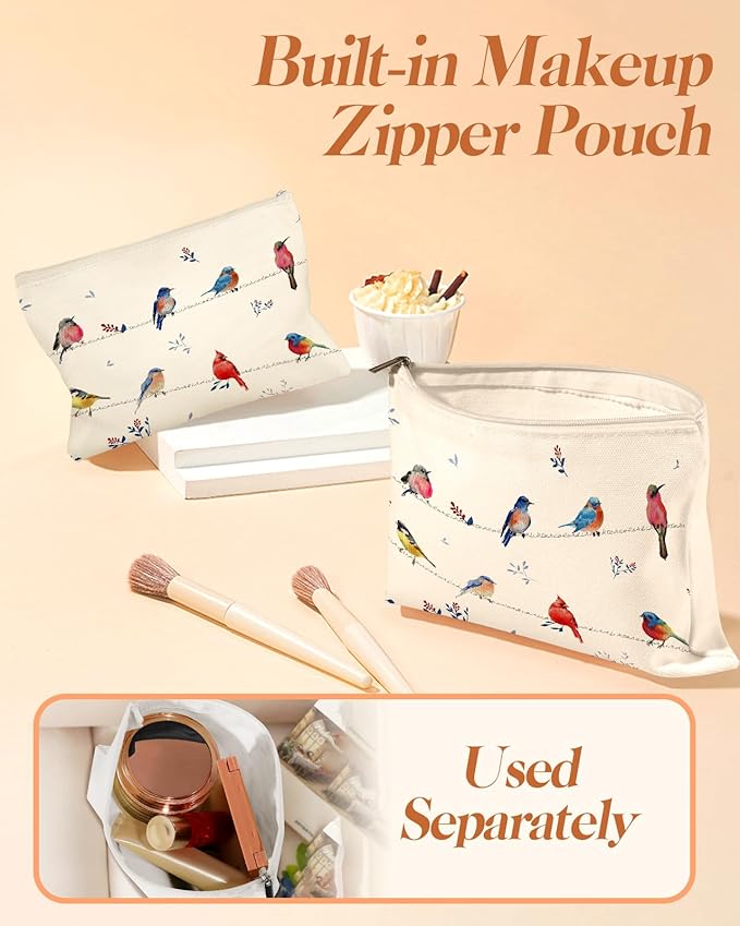 2 Pack Canvas Tote Bag - with Makeup Pouch Aesthetic Cute Women Reusable Canvas Bag for Shopping, Work, Travel