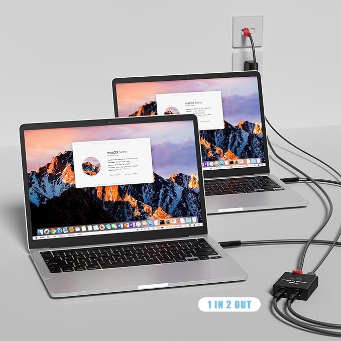 Ethernet Splitter 1 to 2 Out (Double USB-C Port), Upgrade Design RJ45 Splitter with USB A to C Power Cord, Gigabit LAN Internet Adapter, 1Gbps, RJ45 to Double Type-C Adapter, for MacBook to Ethernet