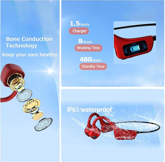 Bone Conduction Headphones Bluetooth Open Ear Earbuds Wireless Headset Bluetooth Titanium Lightweight Waterproof for Workout Running Hiking Walking Bicycling