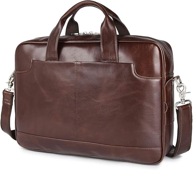 Augus Leather Laptop Briefcase for Men,Waterproof Travel Messenger Duffle Bags 15.6 Inch Laptop Bag