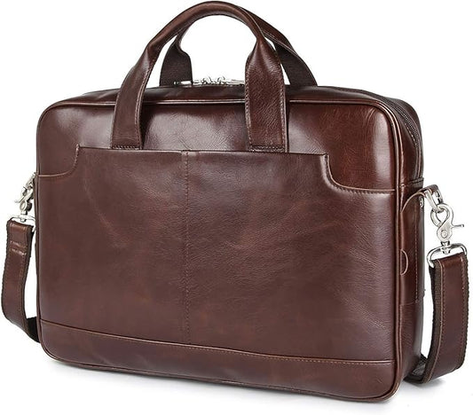 Augus Leather Laptop Briefcase for Men,Waterproof Travel Messenger Duffle Bags 15.6 Inch Laptop Bag