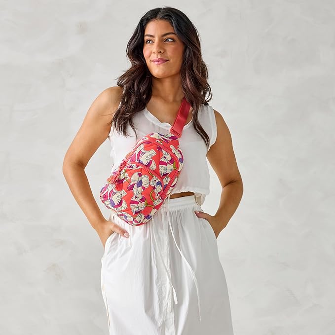 Vera Bradley Women's Featherweight Lorman Sling Backpack Bag, Swirling Poppies, One Size