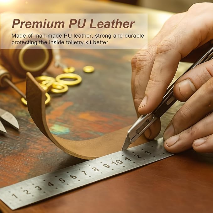 Travel Toiletry Bag for Men and Women, Travel Shaving Dopp Kit Water-resistant Bathroom Toiletries Organizer PU Leather Cosmetic Bags (Black)