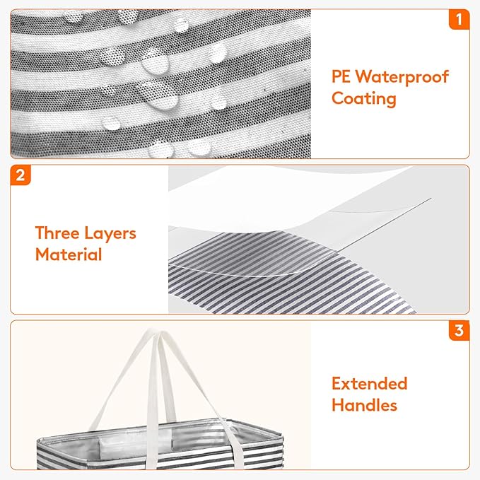 Lifewit Extra Large Tote Bag, Reusable Grocery Bags with Metal Wire Frame and Handles, Standing Utility Foldable Shopping Bags for Storage, Picnics, Beach, Pool, Laundry, Car, Camping, 1 Pack, Black