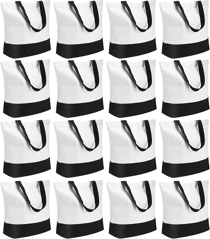 Reginary 16 Pack Canvas Tote Bags Set - Large Cotton Tote with Handle for Women's Kitchen & Grocery Use - DIY Gift