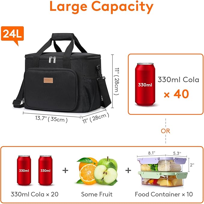 Lifewit Large Lunch Bag Insulated Lunch Box Soft Cooler Cooling Tote for Adult Men Women, Burgundy 40-Can (24L), 13.7"×11"×11"