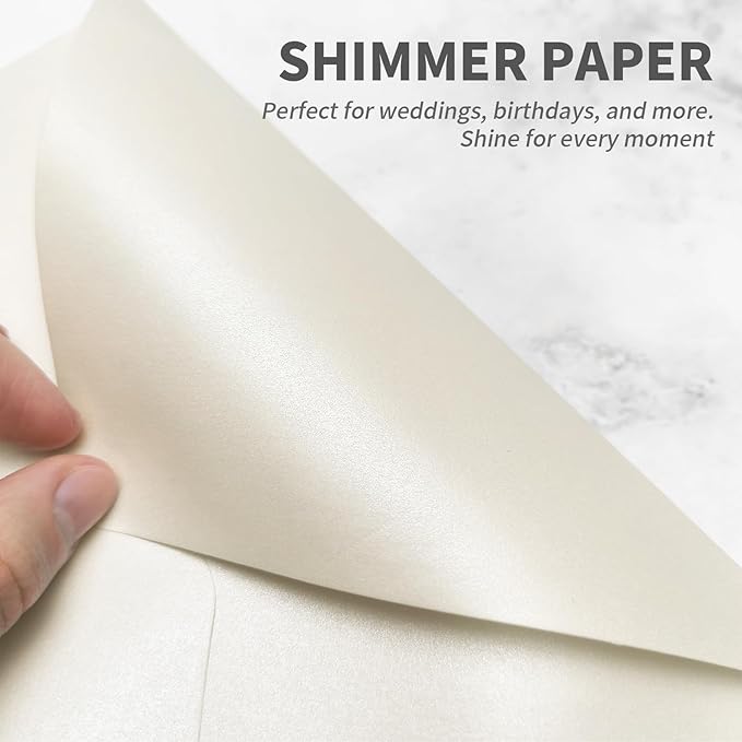 YINUOYOUJIA 50 PCS Pearl Ivory Envelopes A7,5 x 7 Ivory Shimmer Envelopes for Invitation,Perfect for Wedding Invitation Cards,Birthday RSVP Invite,5.25 x 7.25 inches