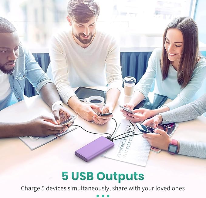 Portable Charger 38800mAh,LCD Display Power Bank,5 USB Outputs Battery Pack Backup,USB-C in&out Dual Input Phone Charging Compatible with iPhone 16/15/14 Pro,Android Samsung Galaxy Pixel Nexus-Purple