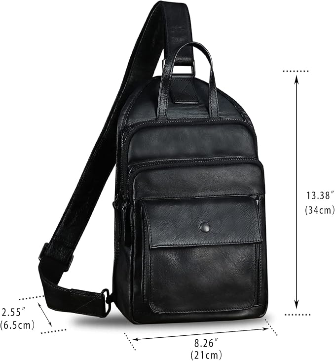 Genuine Leather Sling Bag for Men and Women Vintage Real Leather Fashion Sling Backpack Shoulder Crossbody Chest Purse