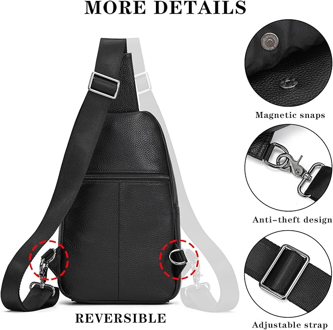 Genuine Leather Sling Bag Multi-pocket Chest Bag for Men Hiking Travel Daypack