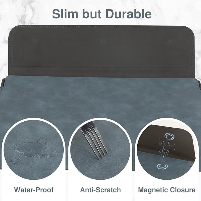 Allinside 13-14 Inch Laptop Sleeve Case for MacBook Pro 14" 2021-2024/MacBook Air 13" 2010-2017/MacBook Pro 13" 2010-2015, Waterproof PU Leather Sleeve Cover with Stand & Accessory Pouch, Blue