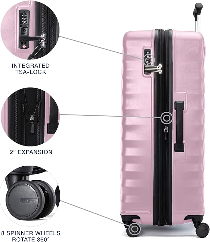 Travelpro Maxlite Air V2 Hardside Expandable Checked Luggage, 8 Spinner Wheels, Lightweight Hard Shell Suitcase, TSA lock, Pink, Checked Large 28-Inch