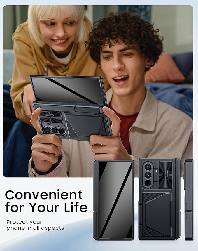 for Samsung Galaxy Z Fold 7 Case with Card Holder RFID Blocking & Privacy Screen Protector & Slide Lens Cover & Hinge Protection & Kickstand, Shockproof Wallet Case for Z Fold 7 (Black)