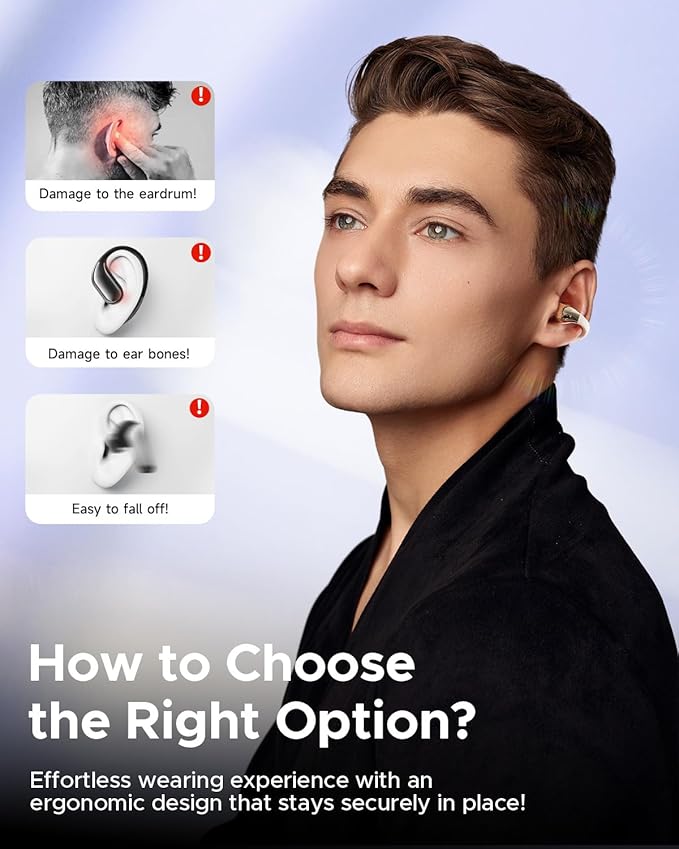 truefree B1 Open-Ear Wireless Earbuds, Bluetooth 5.4 Headphones with Spatial Audio, Ultra-Light Clip-On Fit, 25H Battery, Fast Charging, Multipoint Connection, App Customization, Workouts, Commute