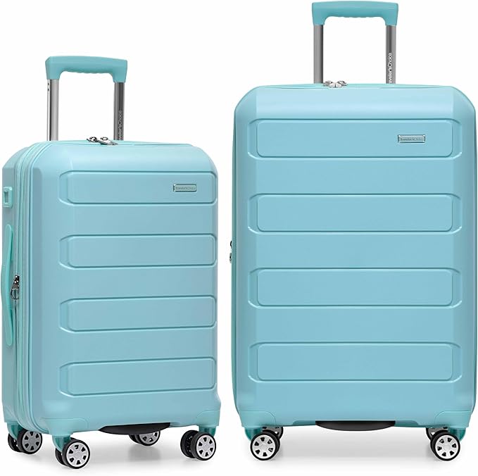 Traveler's Choice Pagosa Indestructible Hardshell Expandable Spinner Luggage, Baby Blue, 2-Piece Set (22/26)