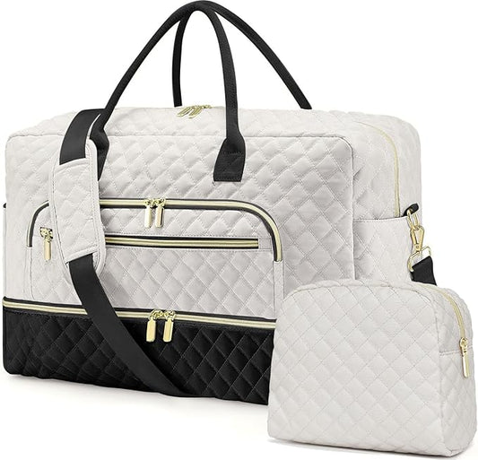 Travel Duffle Bag Weekender for Women - Carry-On Overnight Personal Item Bags with Shoe Compartment & Wet Pocket Large Weekend Tote with Toiletry Bag Hospital Bags for Labor and Delivery