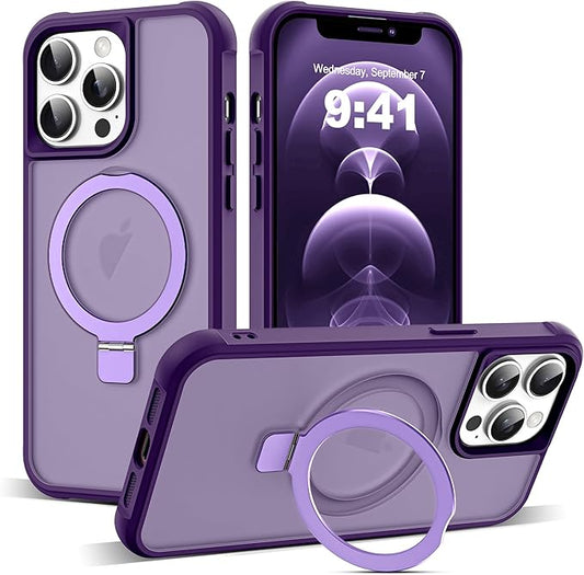Compatible with iPhone 12 Pro Max Case & iPhone 13 Pro Max Case with Invisible Magnetic O-Ring Stand Translucent Phone Cases 6.7" [Compatible with Mag-Safe][Great Grip Feeling], Purple