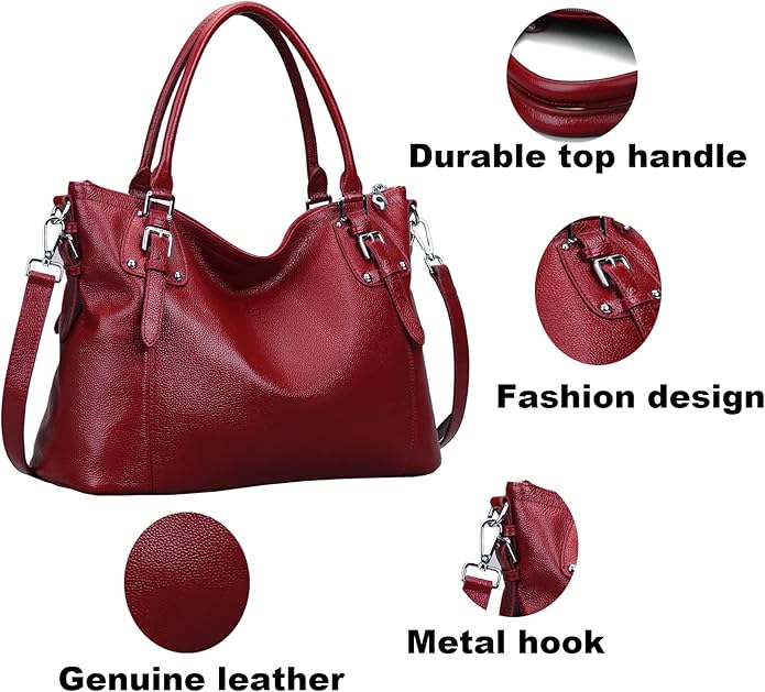 HESHE Genuine Leather Purses and Handbags for Women Tote Shoulder Bag Satchel Purse Top Handle Bags Hobo Crossbody Purse