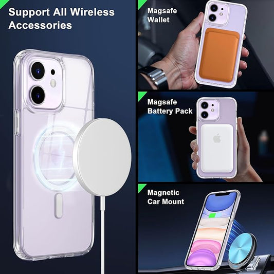 MOCCA Strong Magnetic for iPhone 11 Case,[Compatible with Magsafe][Anti Yellowing][Glass Screen Protector+Camera Lens Protector]Slim Thin Shockproof Protective Cover Case for iPhone 11 6.1 inch,Clear