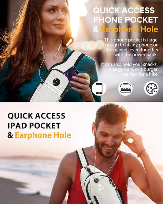 Sling Bag for Women, Crossbody Bag for Men, Cross Body Hiking Backpack, Travel Daypack, Chest Pack with Chest Phone Holder