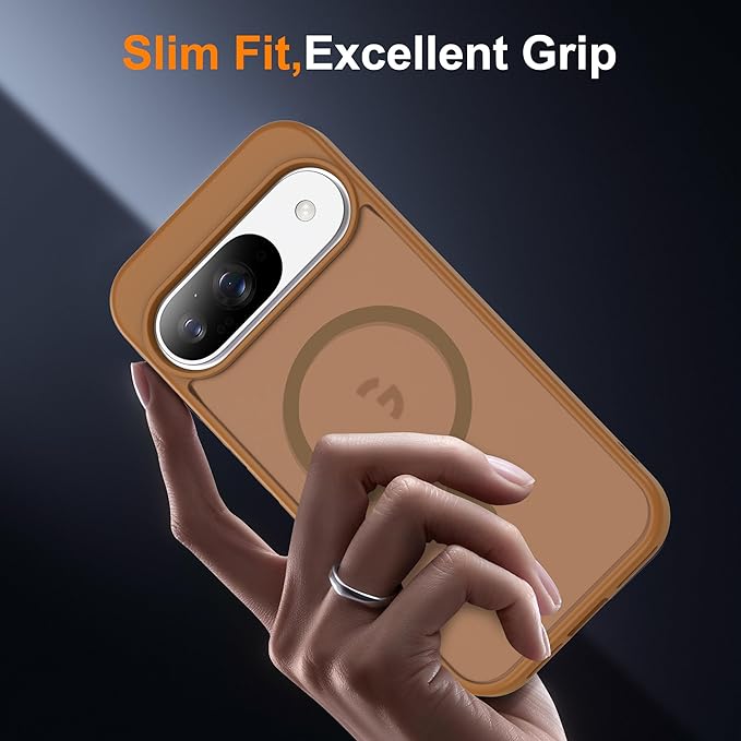 Compatible with Google Pixel 9 Case & Google Pixel 9 Pro Case with Magnetic [Compatible with Mag-Safe] Slim Translucent Matte Phone Cases with Anti-Fingerprint Tech, Brown