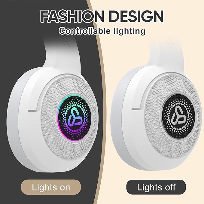 SDLOGAL Wireless Over Ear Headphones, Personalized Music & Game Audio, Wireless BT5.4 Headphones with Microphone, Up to 40 Hours Battery Life, Foldable & Lightweight - White