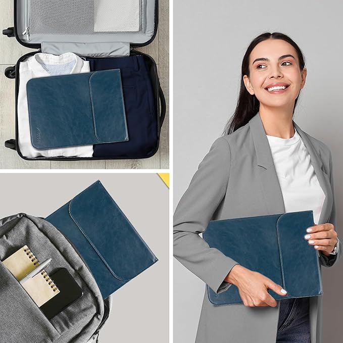 Allinside 13 inch Laptop Sleeve Case for MacBook Air 13 2018-2025/MacBook Pro 13 2016-2022, Waterproof PU Leather Laptop Sleeve Bag Protective Vertical Case Cover, Blue